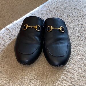 Quince Black Leather Slip-On Mules with Gold Bit